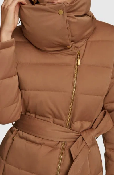 Donna Karan New York Water Resistant Belted Puffer Coat In Brown