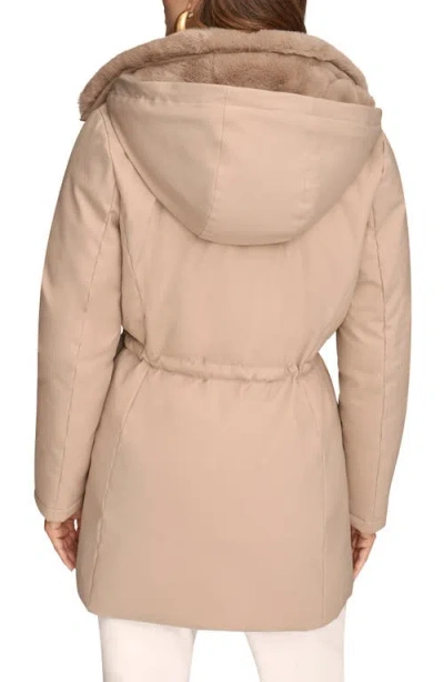 Donna Karan New York Lux Water Resistant Puffer Coat With Faux Fur Trim In Neutral