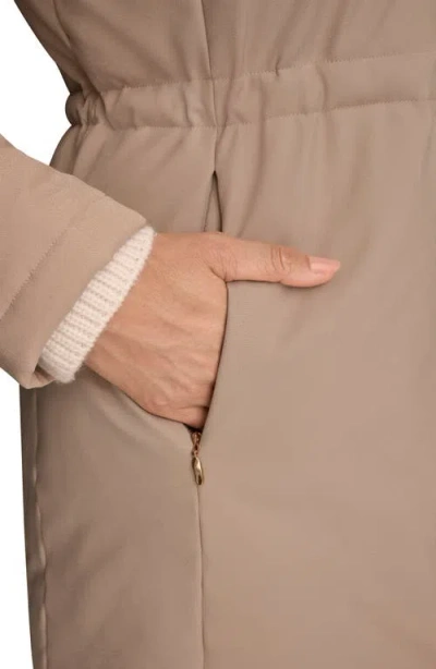 Donna Karan New York Lux Water Resistant Puffer Coat With Faux Fur Trim In Neutral