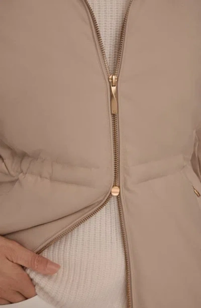 Donna Karan New York Lux Water Resistant Puffer Coat With Faux Fur Trim In Neutral