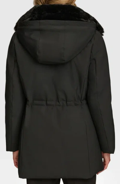 Donna Karan New York Lux Water Resistant Puffer Coat With Faux Fur Trim In Green