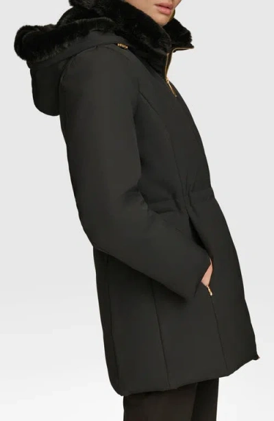 Donna Karan New York Lux Water Resistant Puffer Coat With Faux Fur Trim In Green