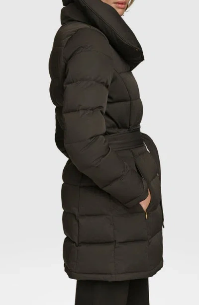 Donna Karan New York Water Resistant Belted Puffer Coat In Gray