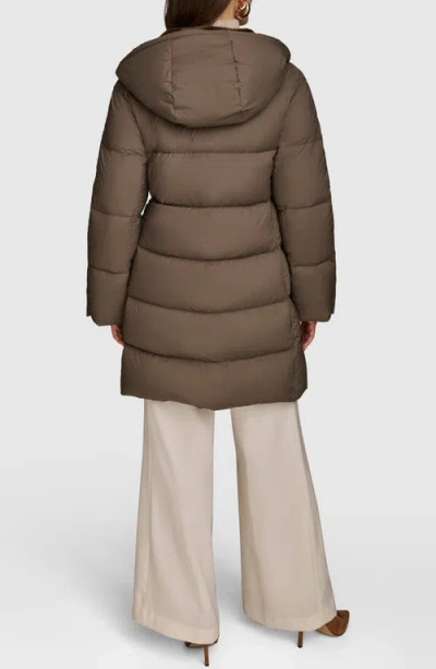 Donna Karan New York Water Resistant Hooded Down Puffer Coat In Brown