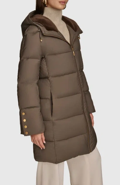Donna Karan New York Water Resistant Hooded Down Puffer Coat In Brown