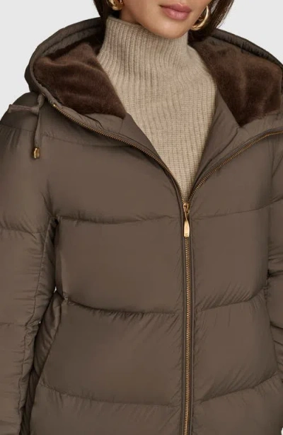 Donna Karan New York Water Resistant Hooded Down Puffer Coat In Brown