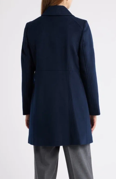 Michael Kors Front Zip Wool Blend Coat In Blue