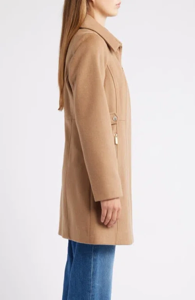 Michael Kors Front Zip Wool Blend Coat In Brown