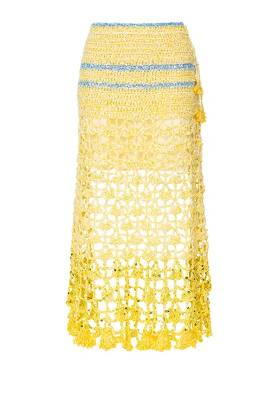 Andreeva Women's Chrysanthemum Yellow Handmade Crochet Midi Skirt In Yellow