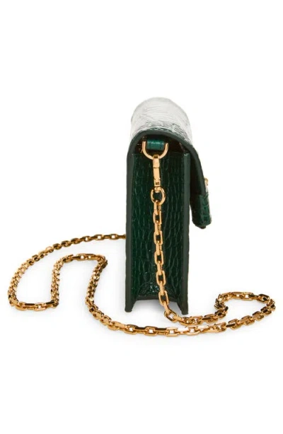 Versace Medusa Croc Embossed Leather Wallet On A Chain In Green