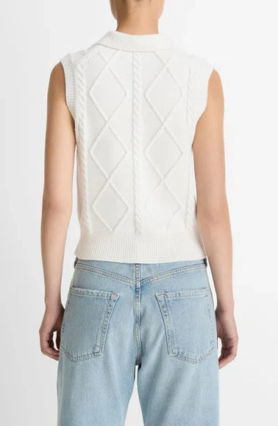Vince Polo Cable Sweater Vest In White
