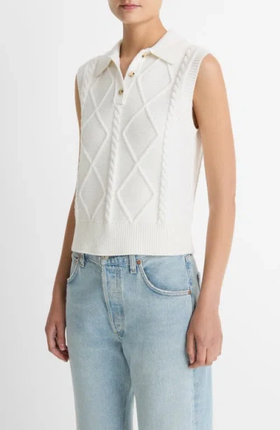Vince Polo Cable Sweater Vest In White