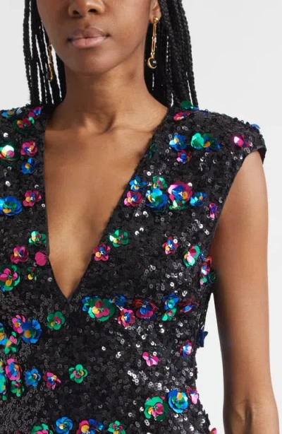 Ramy Brook Lacey Rosette Appliqué Sequin Minidress In Black