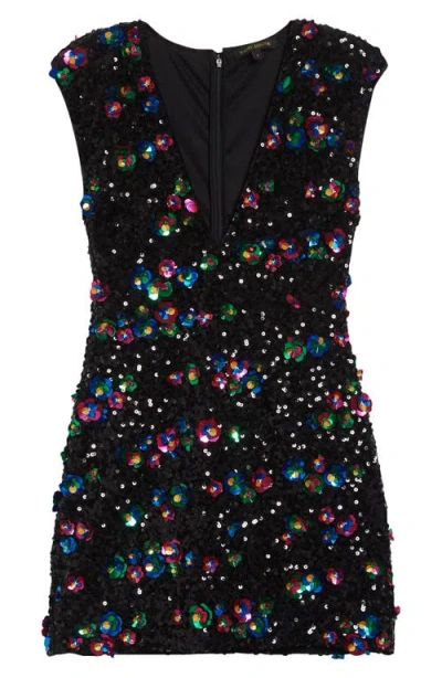 Ramy Brook Lacey Rosette Appliqué Sequin Minidress In Black
