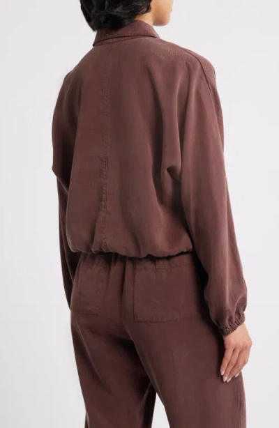 Cloth & Stone Tie Hem Twill Button-up Shirt In Brown