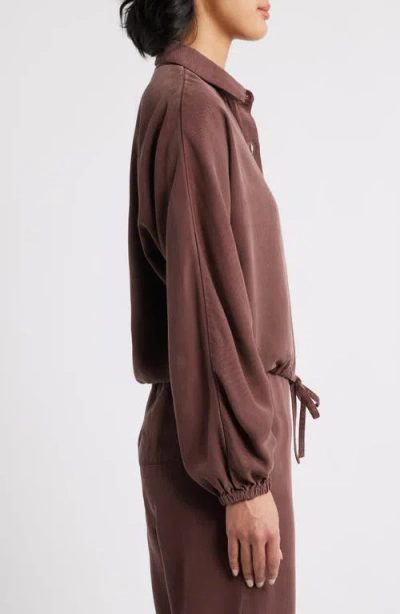 Cloth & Stone Tie Hem Twill Button-up Shirt In Brown