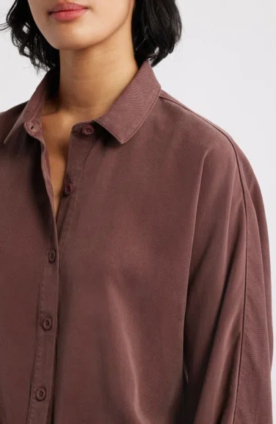 Cloth & Stone Tie Hem Twill Button-up Shirt In Brown