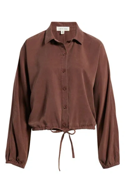 Cloth & Stone Tie Hem Twill Button-up Shirt In Brown
