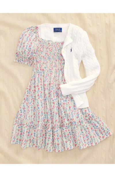 Polo Ralph Lauren Girls 2t-16 Cable-knit Cotton Cardigan In Multi