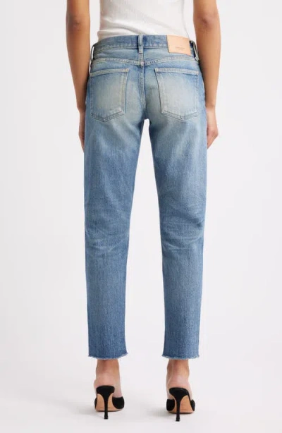 Moussy Vintage Medfield Tapered Raw Hem Ankle Jeans In Blue