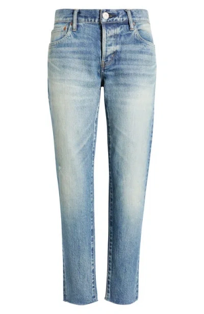 Moussy Vintage Medfield Tapered Raw Hem Ankle Jeans In Blue