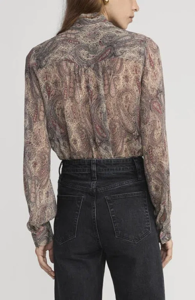 Frame The Paisley Tie Neck Silk Shirt In Gray