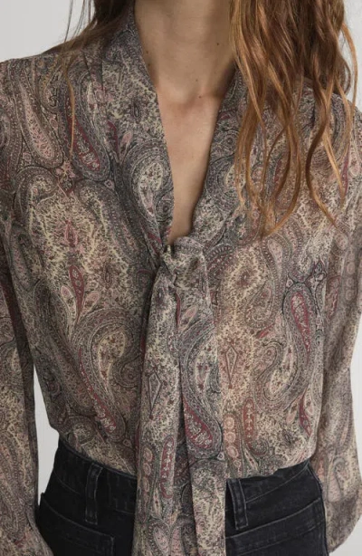 Frame The Paisley Tie Neck Silk Shirt In Gray