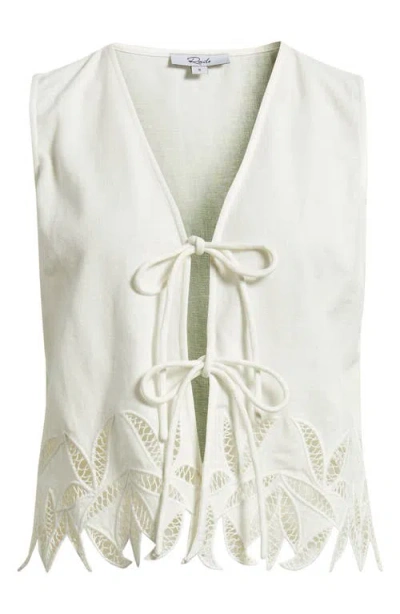 Rails Oregon Embroidered Eyelet Sleeveless Cotton & Linen Tie Front Top In White