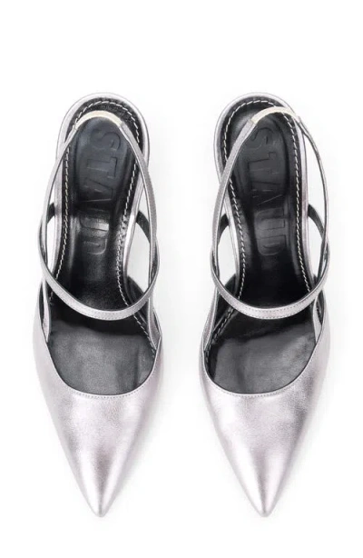 Staud 55mm Sebastian Metallic Leather Slingback Pumps In Gray