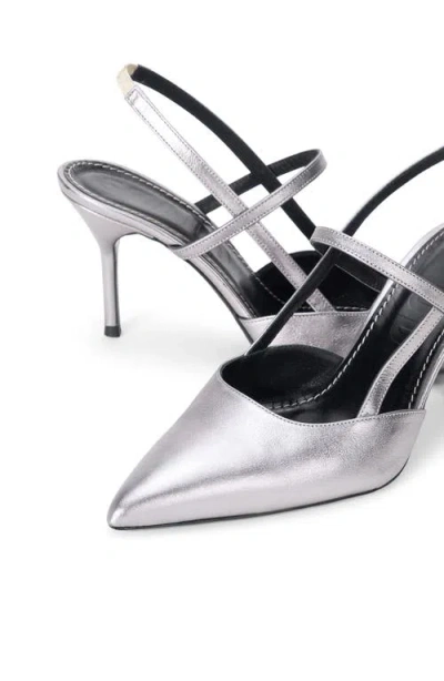 Staud 55mm Sebastian Metallic Leather Slingback Pumps In Gray