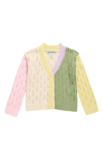 Cotton Emporium Kids' Pointelle Colorblock Cardigan In Multi
