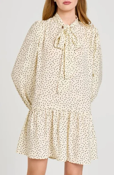 Wayf Kate Polka Dot Long Sleeve Dress In White