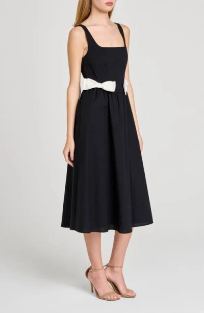 Wayf Lizzy Bow Trim Midi Dress In Black