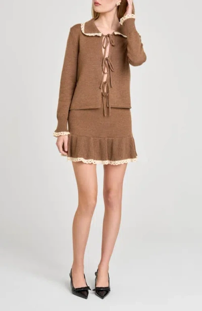 Wayf Ginger Lace Trim Knit Skirt In Brown