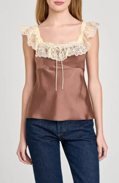 Wayf Ella Lace Trim Camisole In Brown