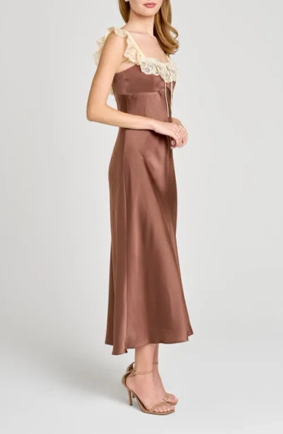 Wayf Ella Lace Trim Slipdress In Brown