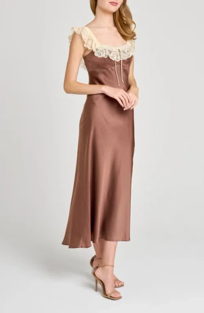 Wayf Ella Lace Trim Slipdress In Brown