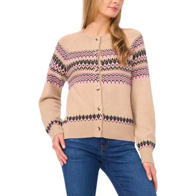 Cece Fair Isle Stripe Cardigan In Neutral