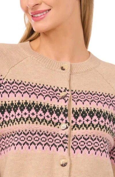 Cece Fair Isle Stripe Cardigan In Neutral