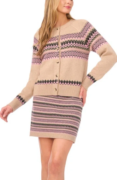 Cece Fair Isle Stripe Cardigan In Neutral