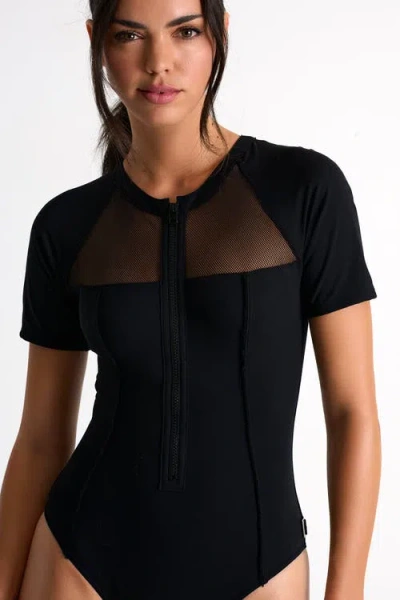 Shan Zip-up One-piece Swimsuit In Black