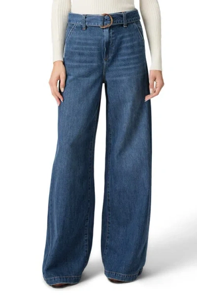 Paige Cameron High Waist Wide Leg Belted Jeans In Multi