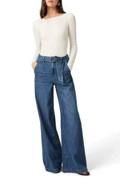 Paige Cameron High Waist Wide Leg Belted Jeans In Multi