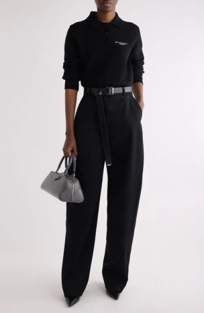 Givenchy Long Sleeve Wool & Cashmere Polo In Black