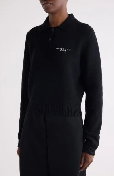 Givenchy Long Sleeve Wool & Cashmere Polo In Black