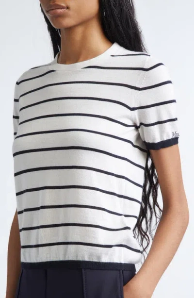 Max Mara Pavetta Stripe Short Sleeve Cashmere & Silk Sweater In White