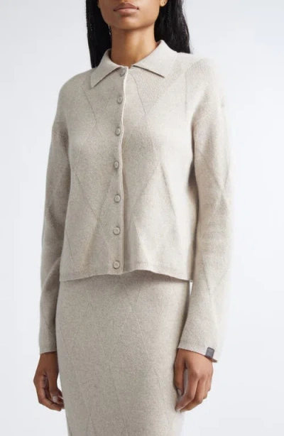 Max Mara Diamond Stitch Cashmere Cardigan In Brown