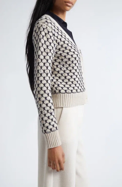 Max Mara Mastro Crystal Embellished Wool Blend Cardigan In Neutral