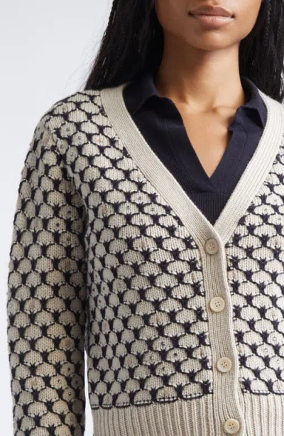 Max Mara Mastro Crystal Embellished Wool Blend Cardigan In Neutral