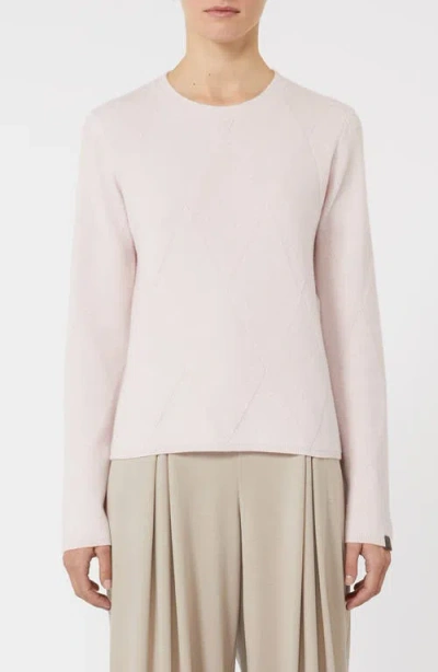 Max Mara Baffo Diamond Stitch Cashmere Crewneck Sweater In Pink